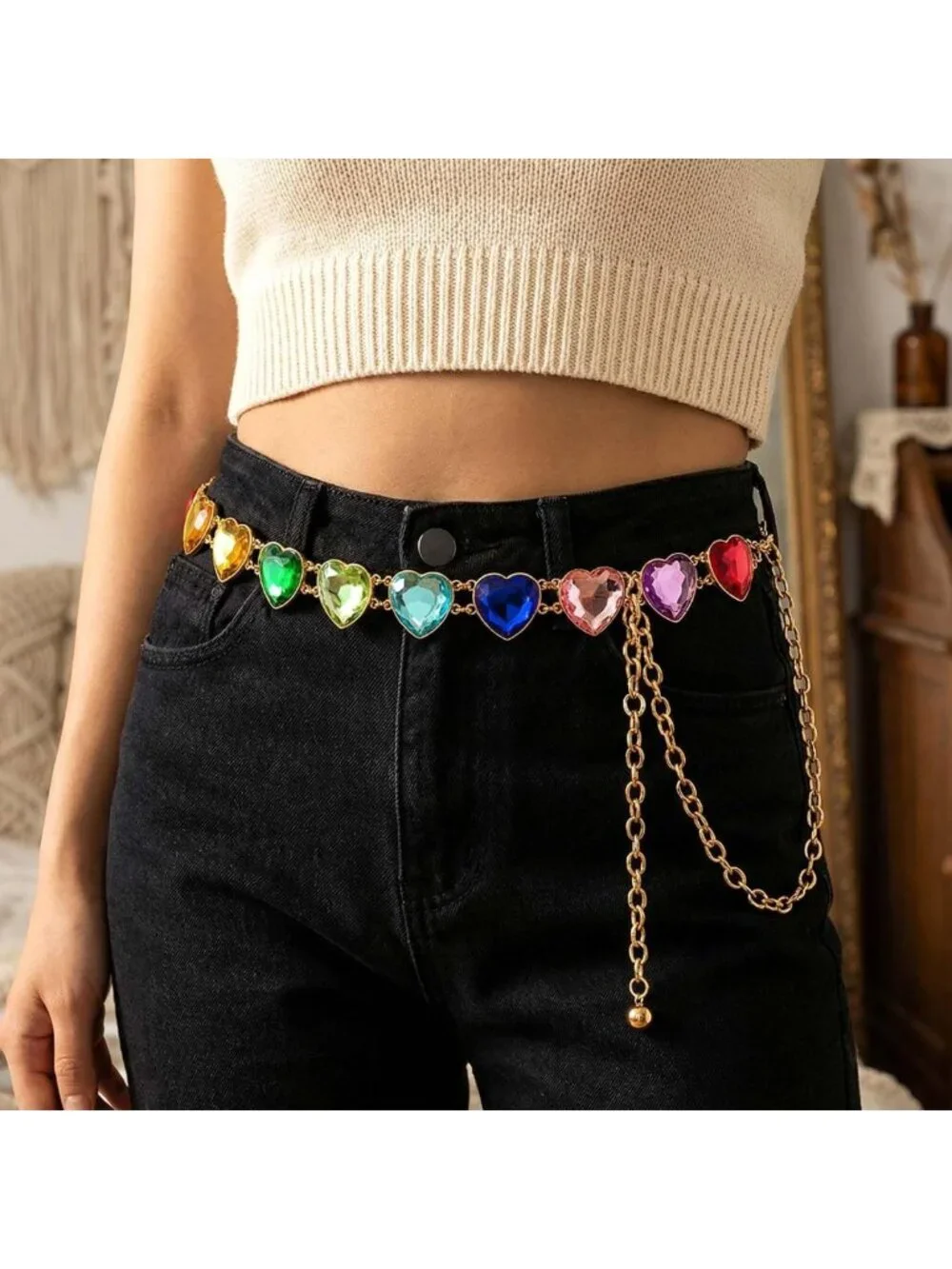 Colorful Rainbow Rhinestone Belt for Women | Adjustable 51